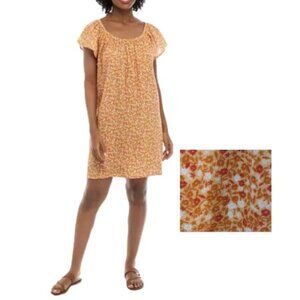 New Wonderly shift dress Large Peasant boho floral Flutter sleeves 100% cotton